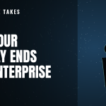 Prime Time Takes Cape Beat featured graphic for Star Trek: Strange New Worlds season 4 episode 6 "Off Hour" — two silhouetted crew members facing a glowing slipstream wormhole, headline reads "Off Hour Nearly Ends the Enterprise"