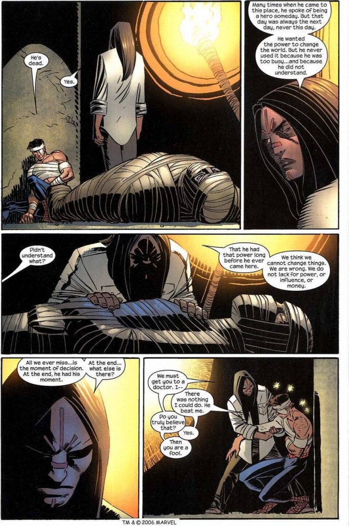 Ezekiel Sims' bandaged body after his death in The Book of Ezekiel, Amazing Spider-Man Vol. 2