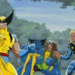 Longshot stands beside Wolverine, Beast and Rogue in a frame from the 1990s X-Men animated series